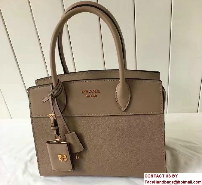 Prada Esplanade Saffiano And Calf Leather Tote Medium Bag 1BA046 Cameo 2017