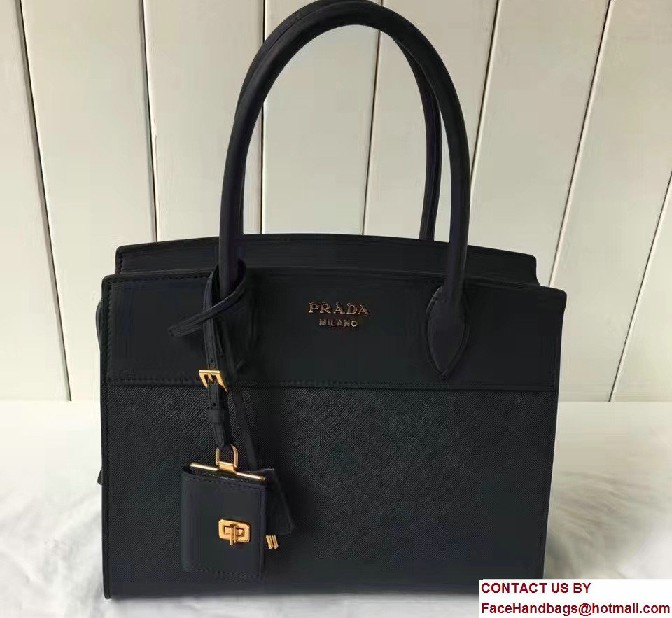 Prada Esplanade Saffiano And Calf Leather Tote Medium Bag 1BA046 Dark Blue 2017 - Click Image to Close