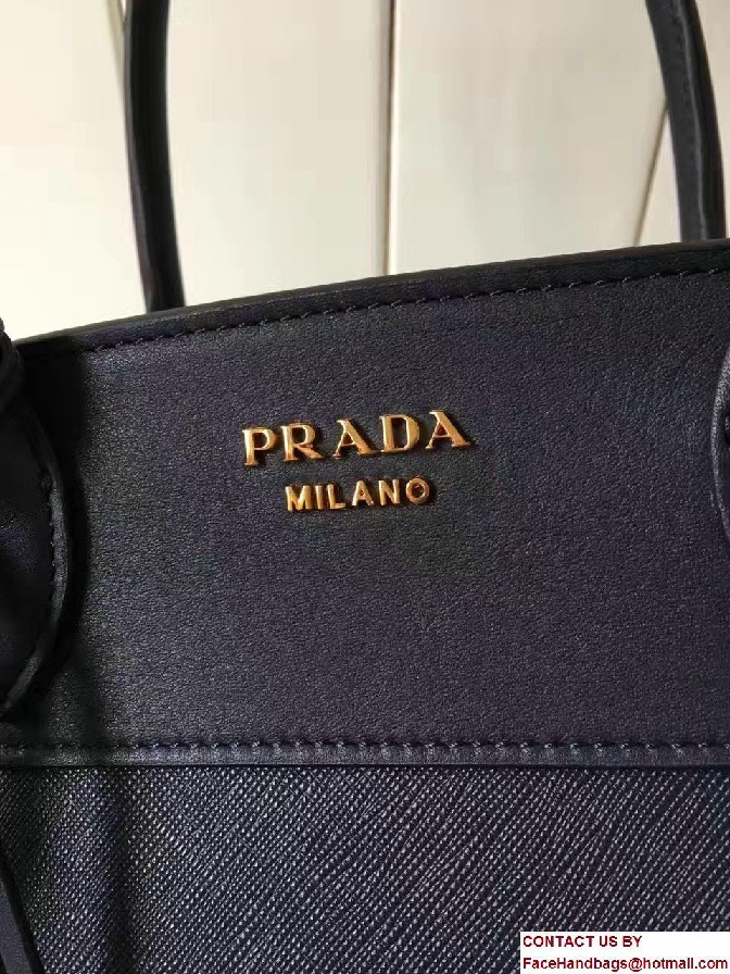 Prada Esplanade Saffiano And Calf Leather Tote Medium Bag 1BA046 Dark Blue 2017