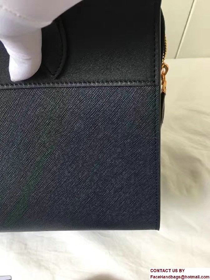 Prada Esplanade Saffiano And Calf Leather Tote Medium Bag 1BA046 Dark Blue 2017