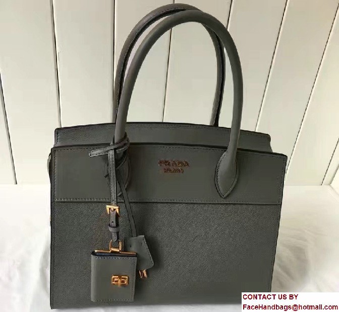 Prada Esplanade Saffiano And Calf Leather Tote Medium Bag 1BA046 Gray 2017 - Click Image to Close