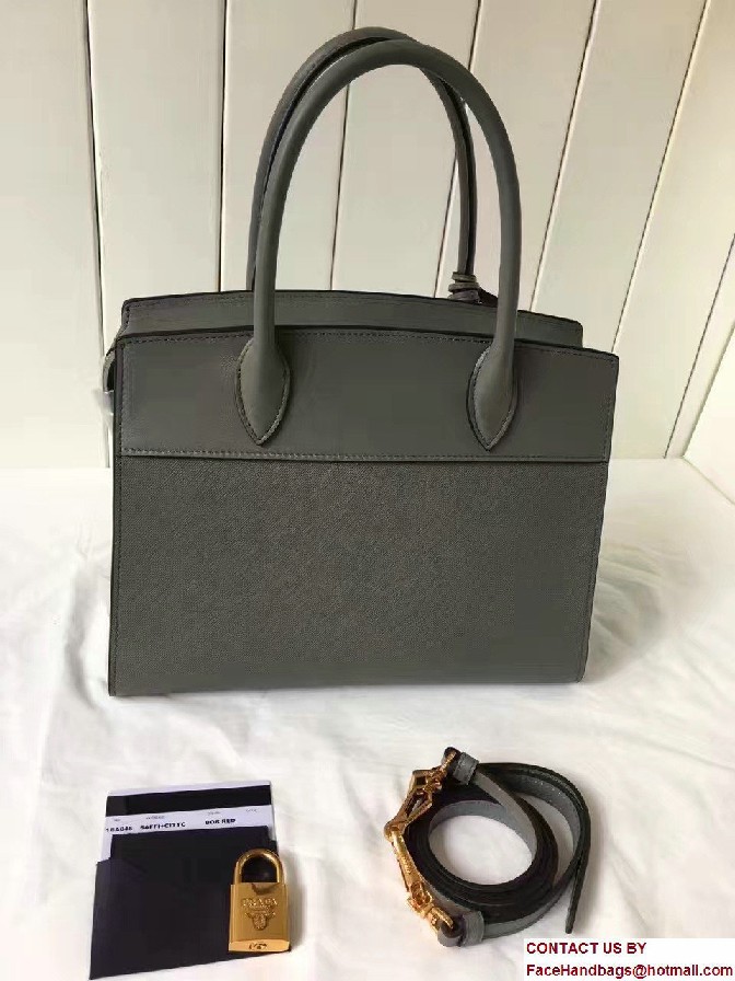 Prada Esplanade Saffiano And Calf Leather Tote Medium Bag 1BA046 Gray 2017