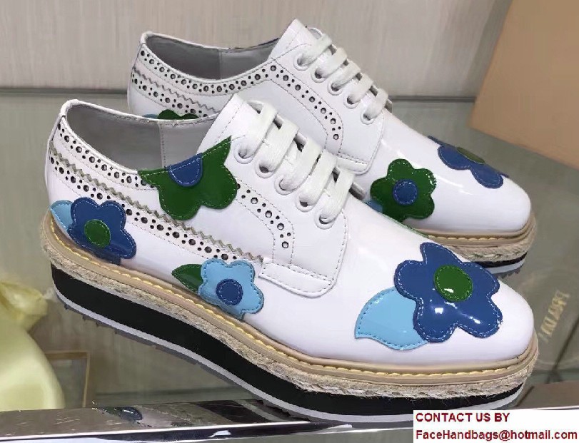 Prada Floral Brushed Calf Leather Lace-Up Derby Shoes 1E417H White 2017 - Click Image to Close