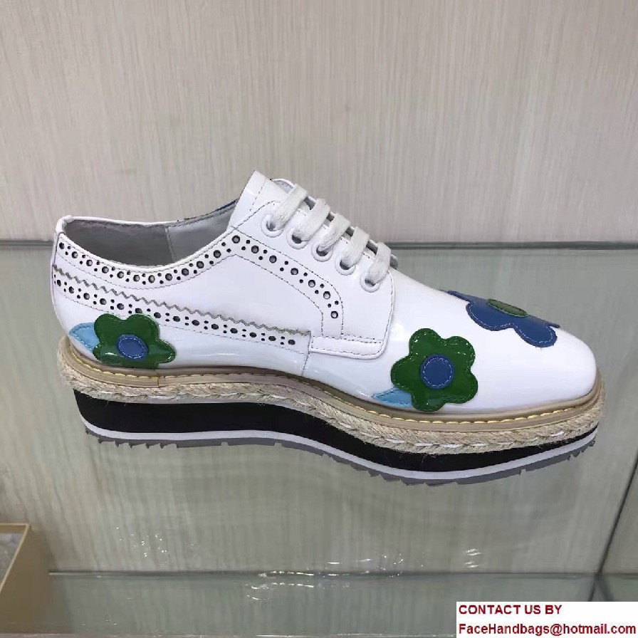 Prada Floral Brushed Calf Leather Lace-Up Derby Shoes 1E417H White 2017