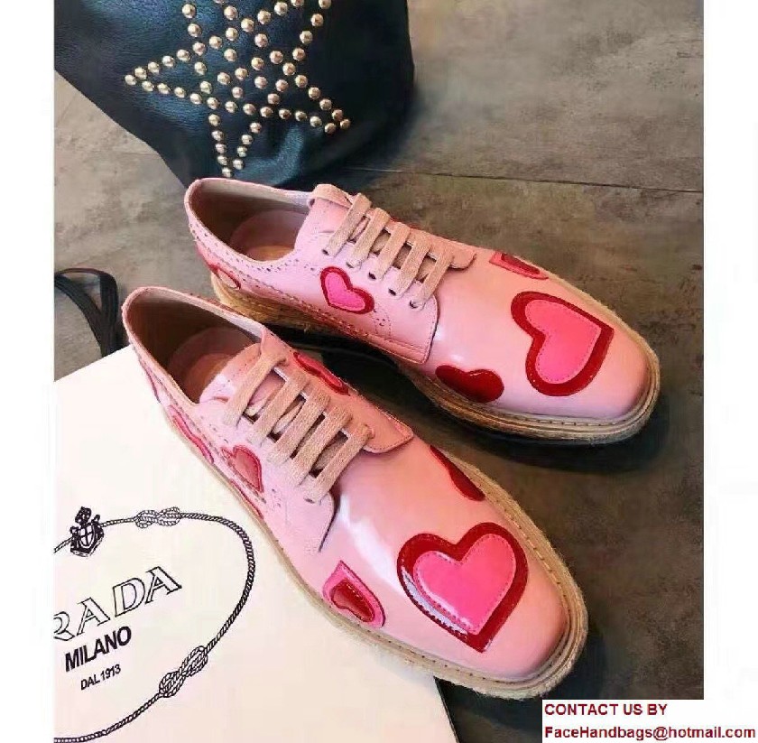 Prada Heart Brushed Calf Leather Lace-Up Derby Shoes 1E419H Pink 2017