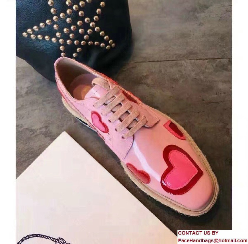 Prada Heart Brushed Calf Leather Lace-Up Derby Shoes 1E419H Pink 2017