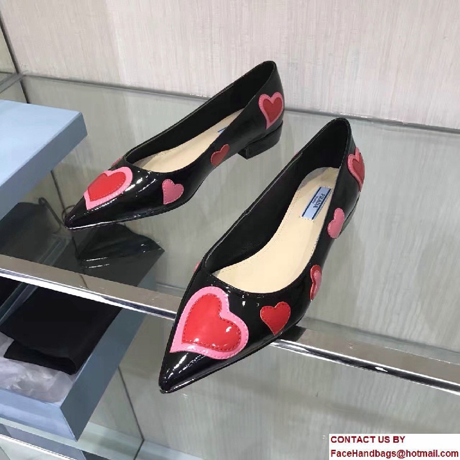 Prada Heart Patent Leather Toe Ballerina Black 2017