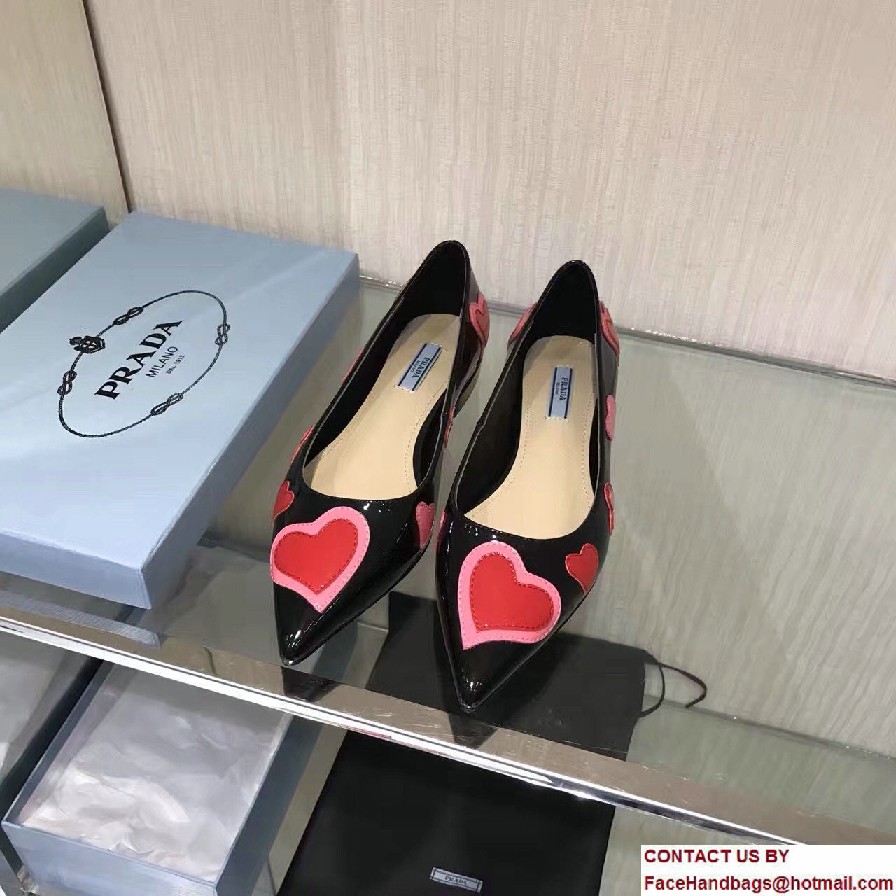 Prada Heart Patent Leather Toe Ballerina Black 2017