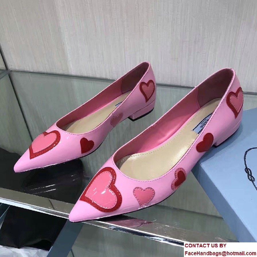 Prada Heart Patent Leather Toe Ballerina Pink 2017