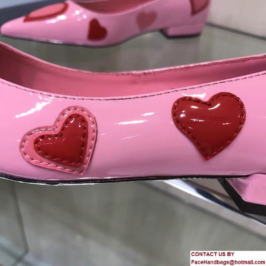 Prada Heart Patent Leather Toe Ballerina Pink 2017