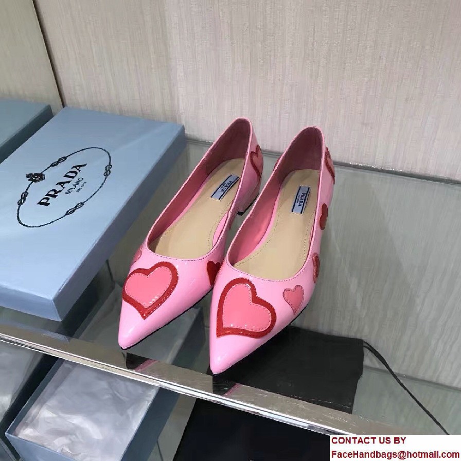 Prada Heart Patent Leather Toe Ballerina Pink 2017