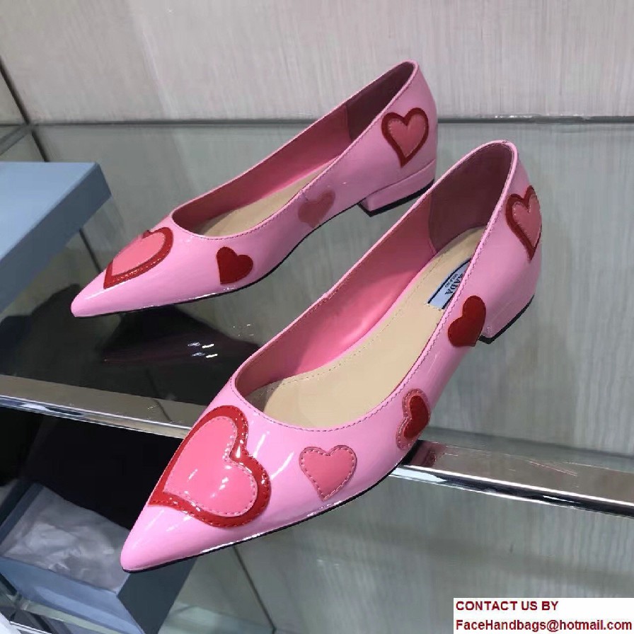 Prada Heart Patent Leather Toe Ballerina Pink 2017