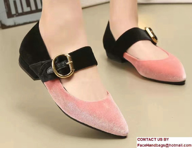 Prada Heel 1.5cm Suede/Velvet Ballerina Shoes Pink/Black 2017 - Click Image to Close