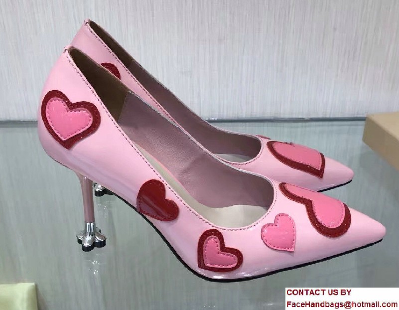 Prada Heel 9cm Heart Patent Leather Pointy Toe Pumps Pink 2017 - Click Image to Close