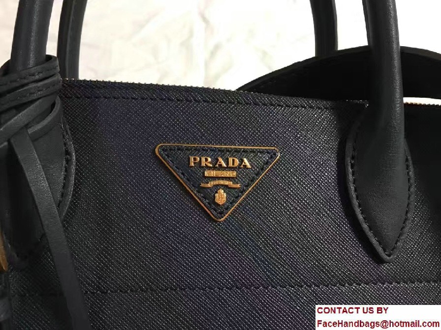 Prada Paradigme Saffiano And Calf Leather Bag 1BA102 Baltic Blue/Red With Embellishments On The Shoulder Strap 2017