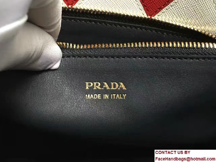 Prada Paradigme Saffiano And Calf Leather Bag 1BA102 Baltic Blue/Red With Embellishments On The Shoulder Strap 2017