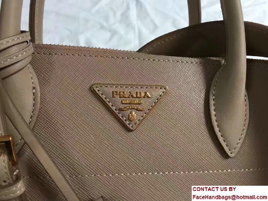 Prada Paradigme Saffiano And Calf Leather Bag 1BA102 Cameo/Begonia With Embellishments On The Shoulder Strap 2017