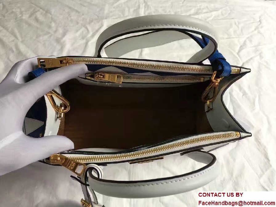 Prada Paradigme Saffiano And Calf Leather Bag 1BA102 White/Sea Blue With Embellishments On The Shoulder Strap 2017