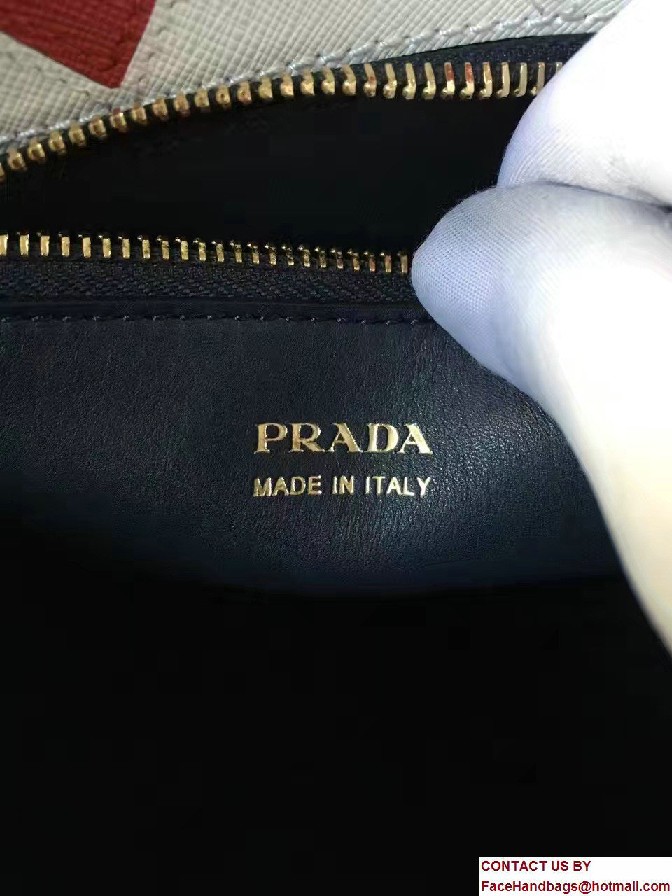 Prada Paradigme Saffiano And Calf Leather Bag 1BA103 Baltic Blue/Red With Embellishments On The Shoulder Strap 2017