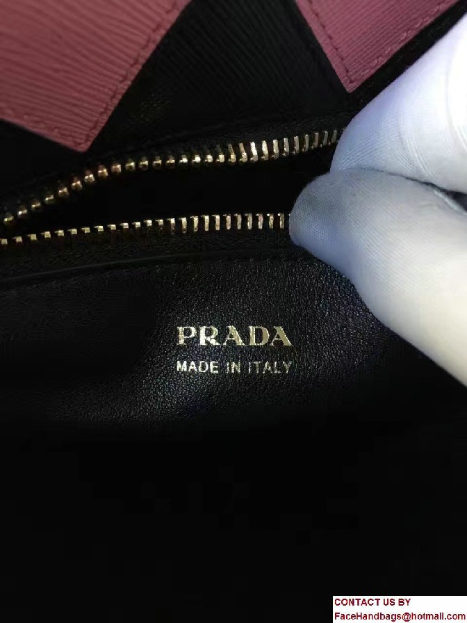 Prada Paradigme Saffiano And Calf Leather Bag 1BA103 Black/Begonia With Embellishments On The Shoulder Strap 2017