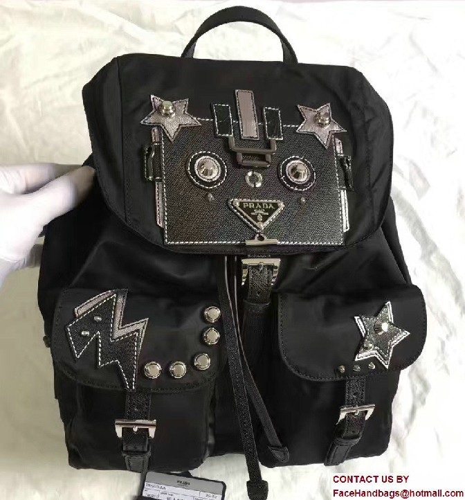 Prada Robot Motif And Metal Fabric Backpack Bag 1BZ811 2017