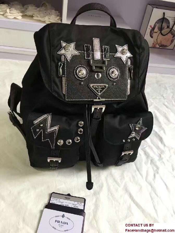 Prada Robot Motif And Metal Fabric Backpack Bag 1BZ811 2017