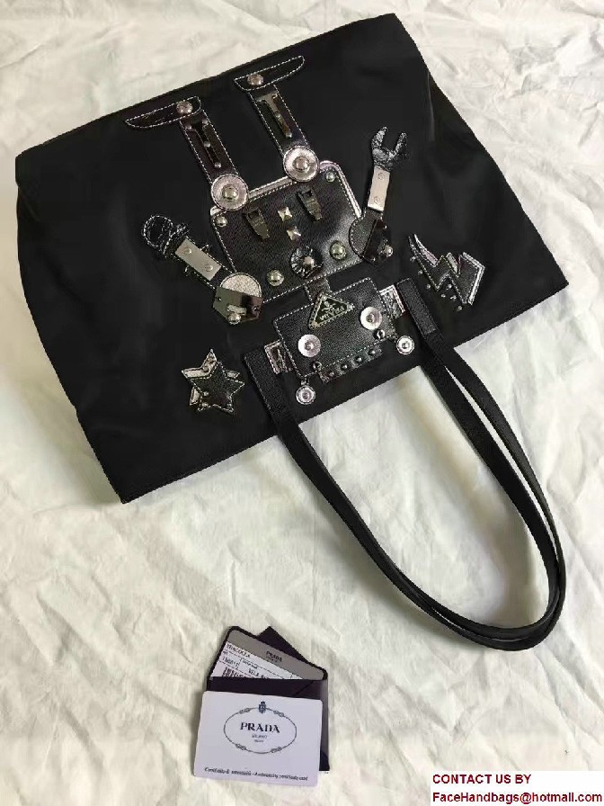 Prada Robot Motif And Metal Fabric Tote Bag 1BG052 2017