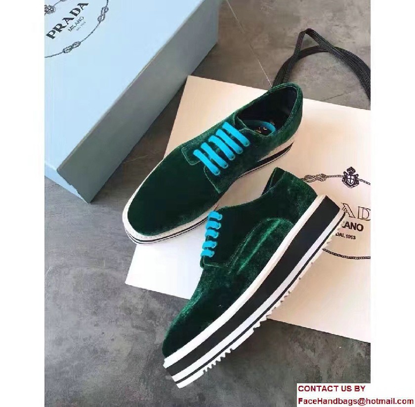 Prada Velvet Lace-Up Derby Shoes Green 2017