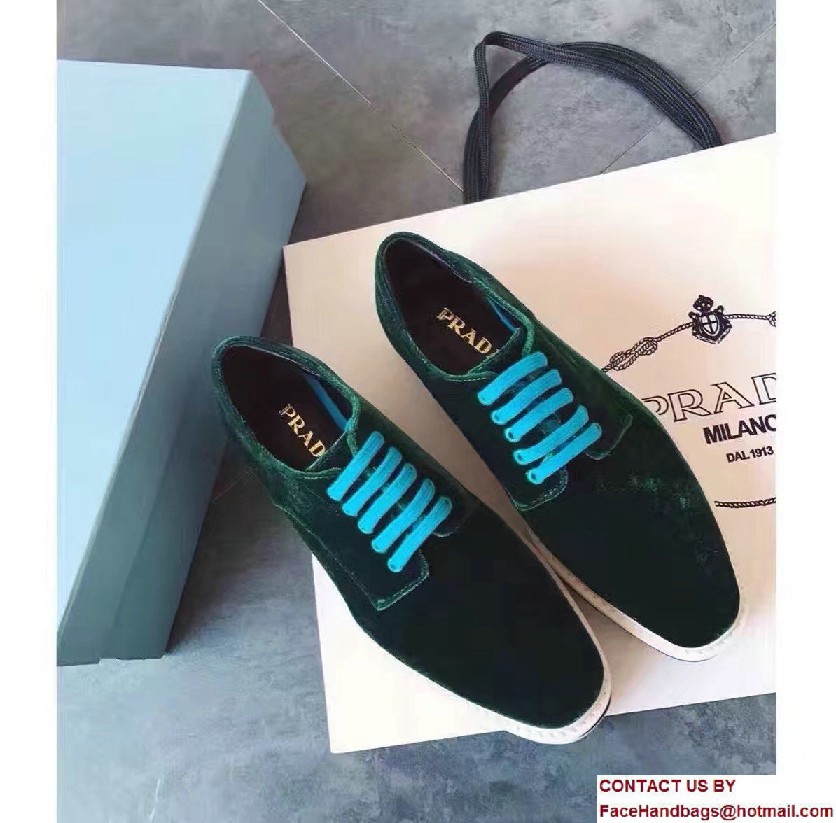 Prada Velvet Lace-Up Derby Shoes Green 2017