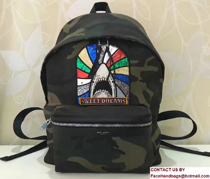 Saint Laurent City Sweet Dreams Shark Patch Backpack 437087 Camouflage 2017