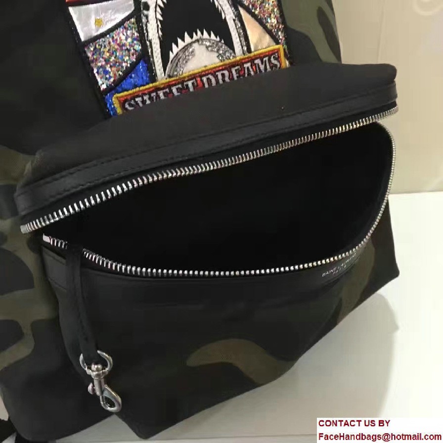 Saint Laurent City Sweet Dreams Shark Patch Backpack 437087 Camouflage 2017