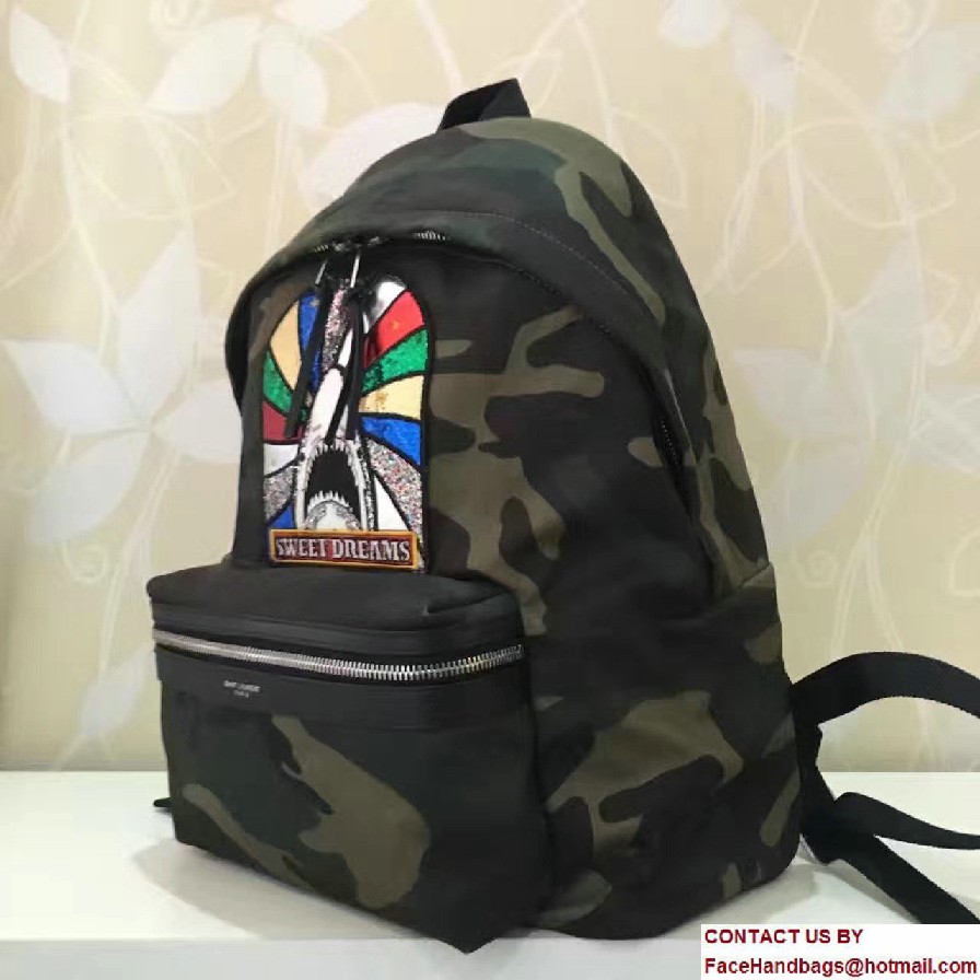 Saint Laurent City Sweet Dreams Shark Patch Backpack 437087 Camouflage 2017