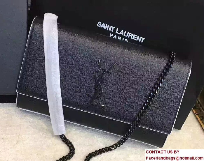 Saint Laurent Grain De Poudre Textured Leather Classic Medium Kate Monogram Satchel Bag 364021 Black/Dove White 2017