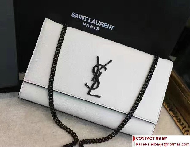 Saint Laurent Grain De Poudre Textured Leather Classic Medium Kate Monogram Satchel Bag 364021 Dove White/Black 2017 - Click Image to Close