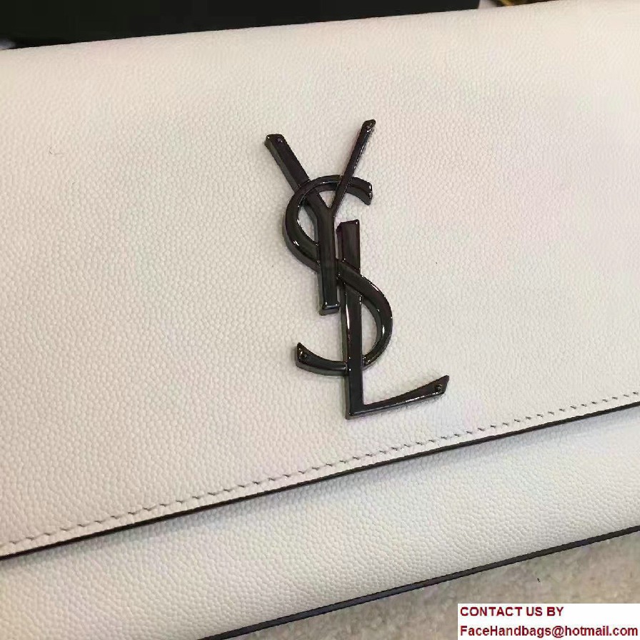 Saint Laurent Grain De Poudre Textured Leather Classic Medium Kate Monogram Satchel Bag 364021 Dove White/Black 2017