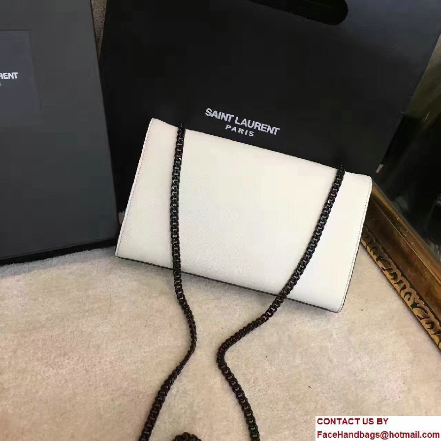 Saint Laurent Grain De Poudre Textured Leather Classic Medium Kate Monogram Satchel Bag 364021 Dove White/Black 2017