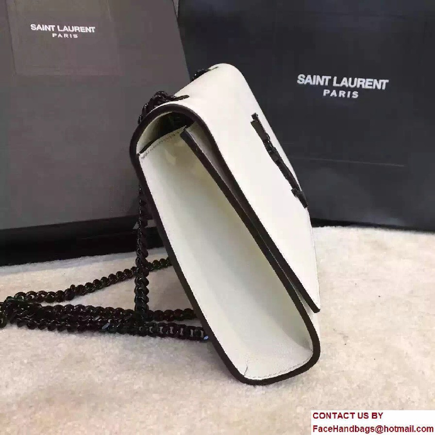 Saint Laurent Grain De Poudre Textured Leather Classic Medium Kate Monogram Satchel Bag 364021 Dove White/Black 2017