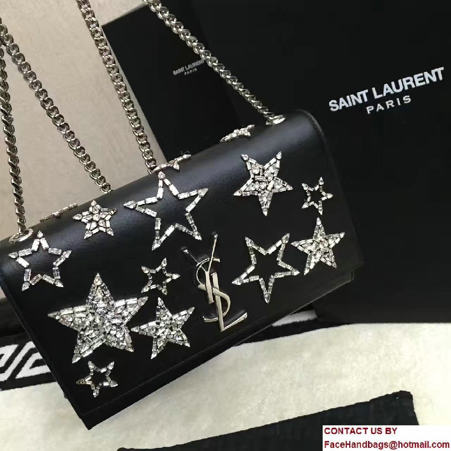 Saint Laurent Leather Classic Medium Kate Monogram Satchel Bag 364051 Crystal Star 2017