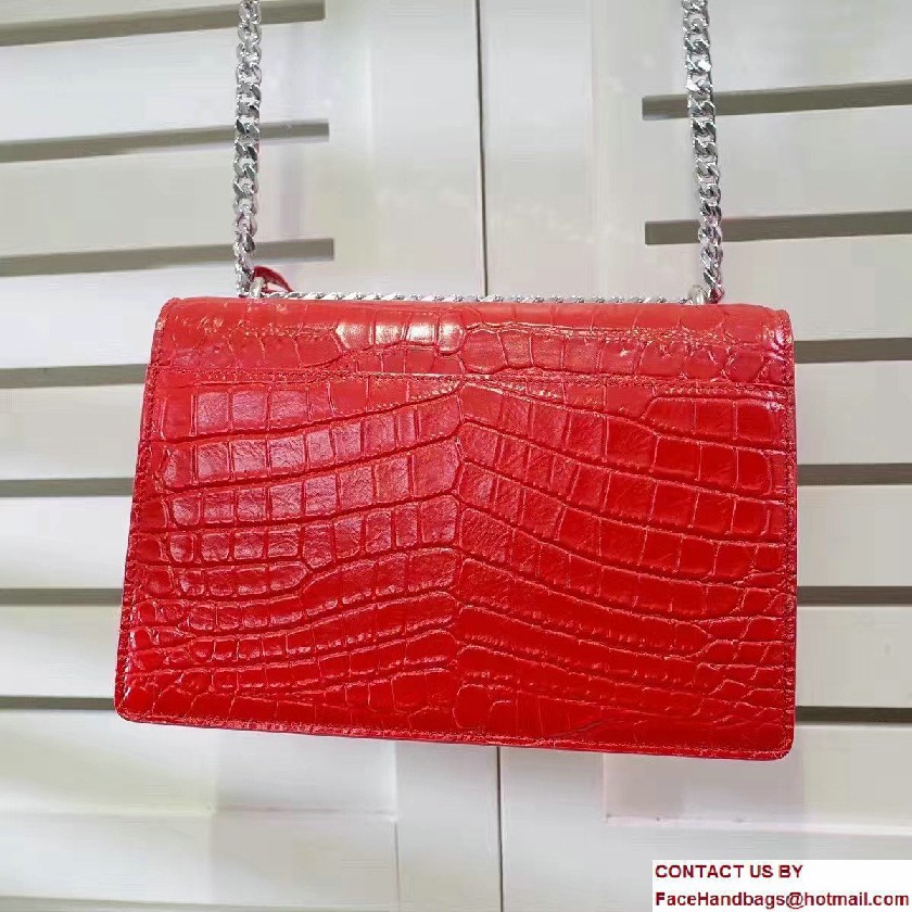 Saint Laurent Medium Sunset Monogram Flap Front Bag In Crocodile Embossed Shiny Leather 442906 Red 2016