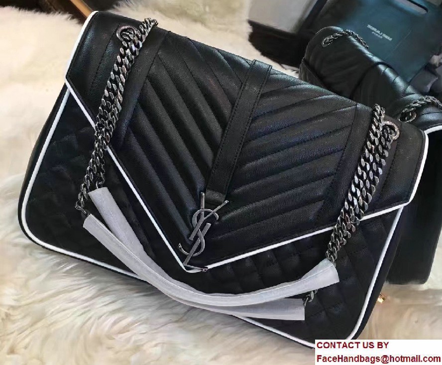 Saint Laurent Mixed Matelasse Leather Classic Large Monogram Satchel Bag 440115 Black/Dove White 2017