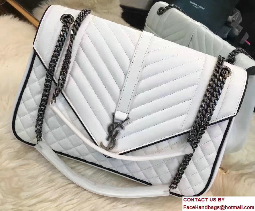 Saint Laurent Mixed Matelasse Leather Classic Large Monogram Satchel Bag 440115 Dove White/Black 2017