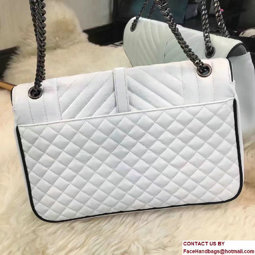 Saint Laurent Mixed Matelasse Leather Classic Large Monogram Satchel Bag 440115 Dove White/Black 2017