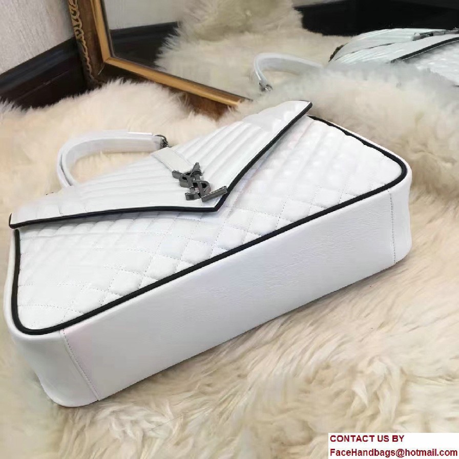 Saint Laurent Mixed Matelasse Leather Classic Large Monogram Satchel Bag 440115 Dove White/Black 2017