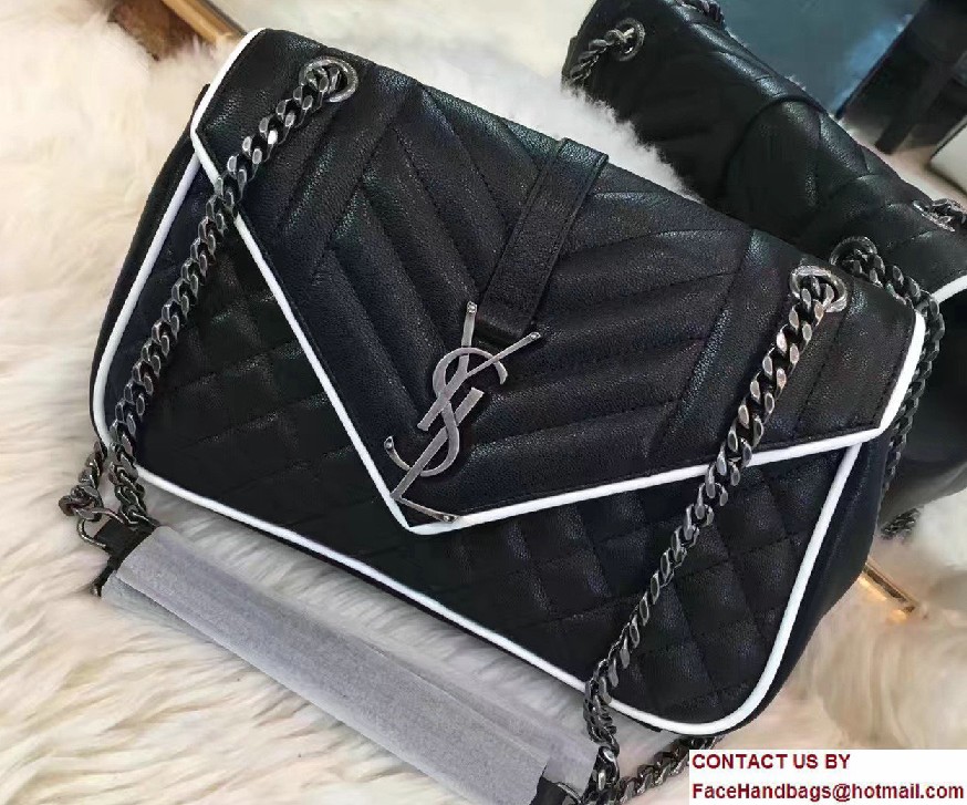 Saint Laurent Mixed Matelasse Leather Classic Medium Monogram Satchel Bag 428125 Black/Dove White 2017 - Click Image to Close