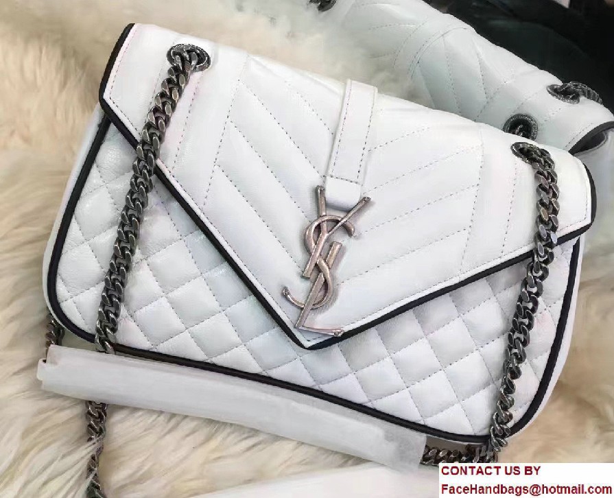 Saint Laurent Mixed Matelasse Leather Classic Medium Monogram Satchel Bag 428125 Dove White/Black 2017