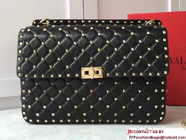 Valentino Rhombus Rockstud Spike Large Chain Shoulder Bag Black 2017 - Click Image to Close