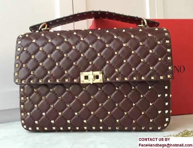 Valentino Rhombus Rockstud Spike Large Chain Shoulder Bag Burgundy 2017 - Click Image to Close