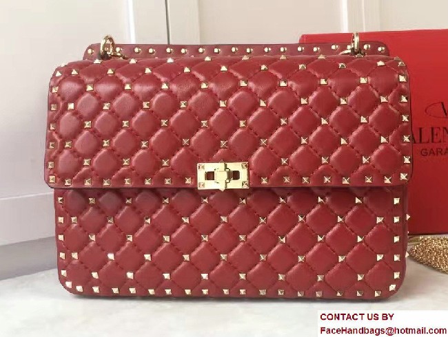 Valentino Rhombus Rockstud Spike Large Chain Shoulder Bag Red 2017