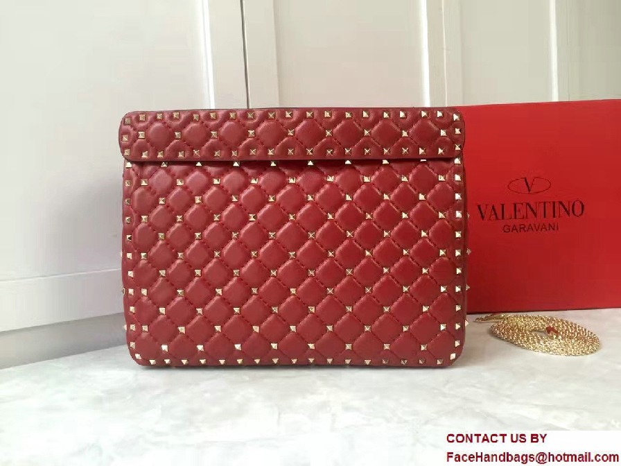 Valentino Rhombus Rockstud Spike Large Chain Shoulder Bag Red 2017