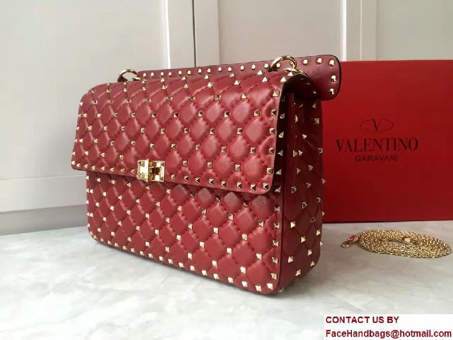 Valentino Rhombus Rockstud Spike Large Chain Shoulder Bag Red 2017